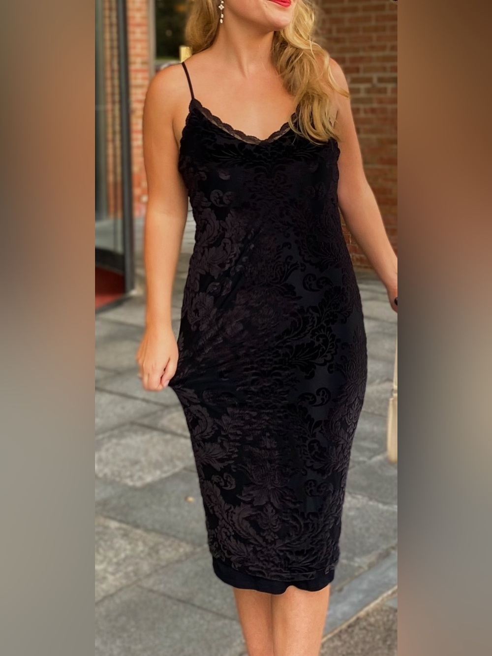 Black Velvet Midi Slip Dress